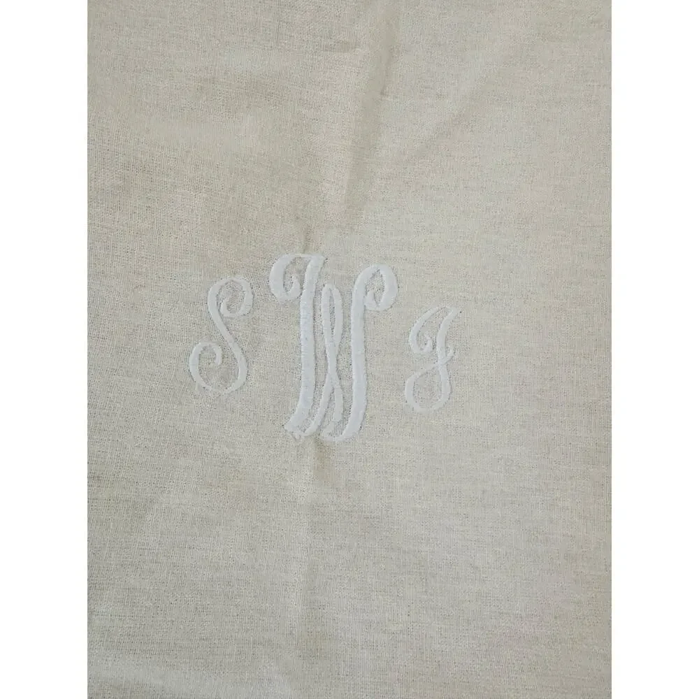 Vintage Pottery Barn Linen Cotton Pillow Shams Ecru Beige embroidered monogram